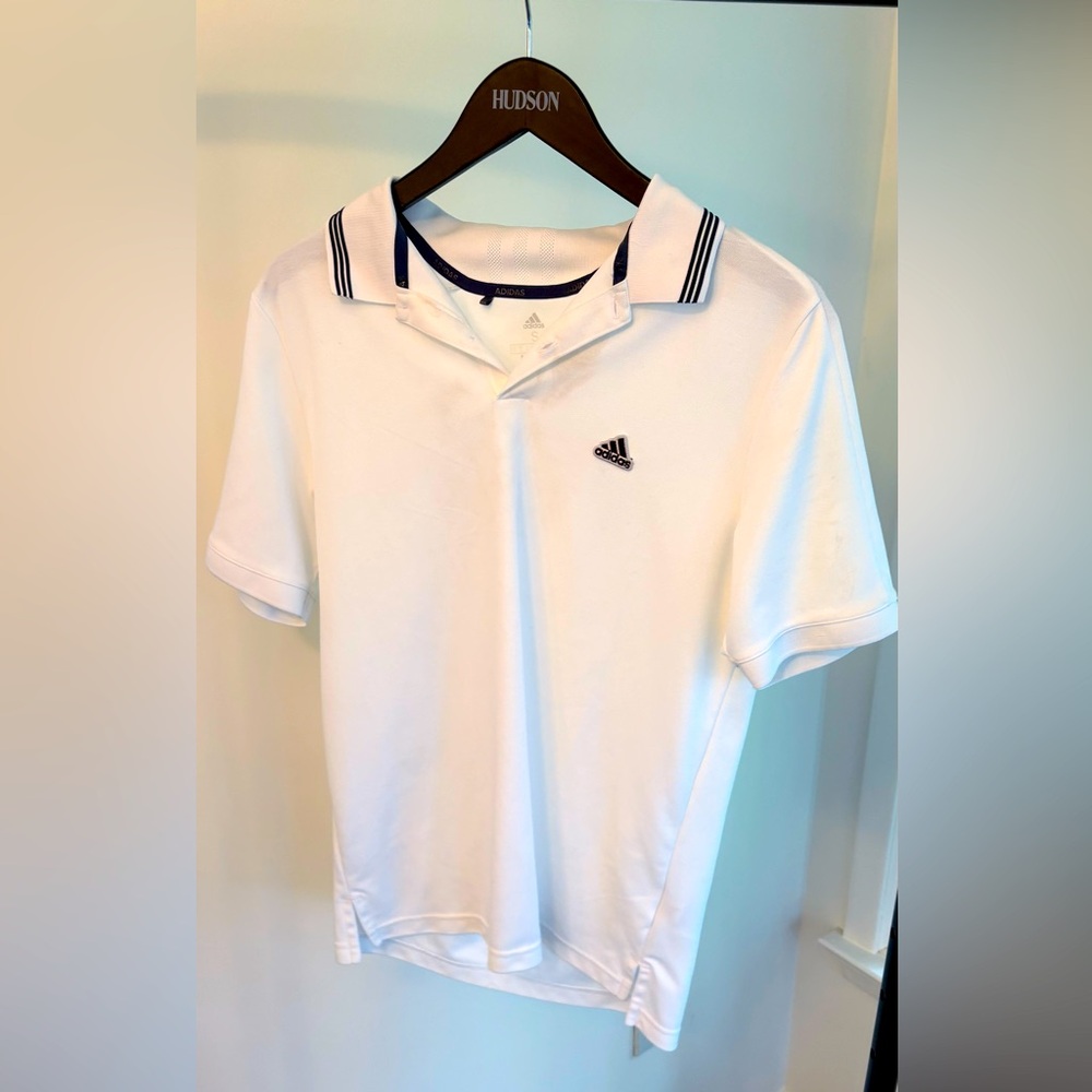 Adidas Men's White Polo with Navy Accents